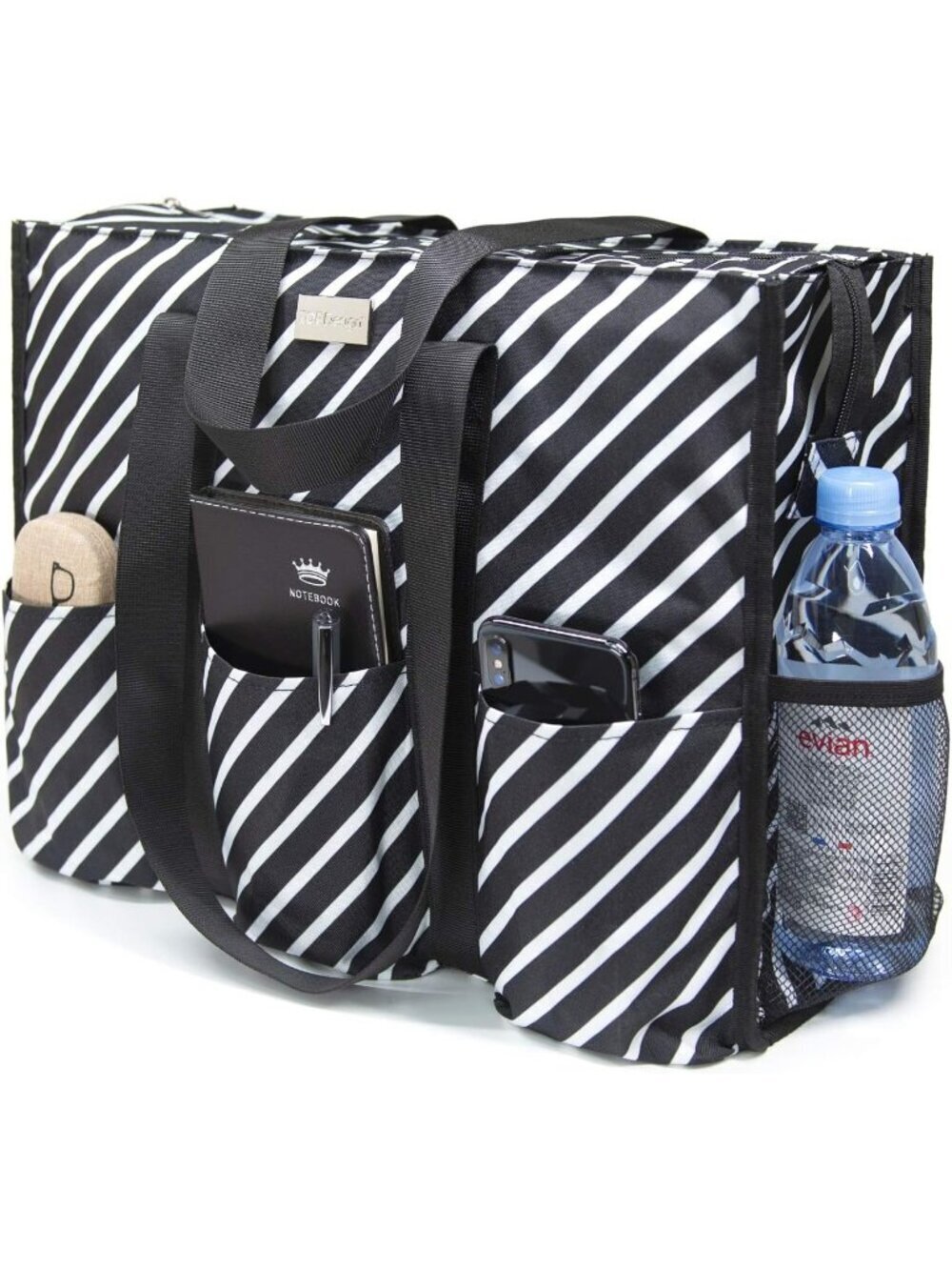 Women's 01-Black Polyester Utility Water Resistant Tote Bag with 13 Pockets